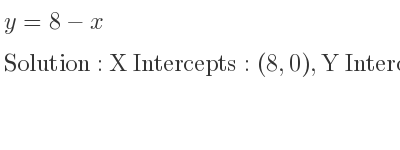 The y=8-x is X Intercepts: (8,0),Y Intercepts: (0,8)